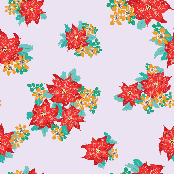 Seamless floral pattern with simple small flowers. Folk style millefleurs. Plant background for textile, wallpaper, covers, surface, print, wrap, scrapbooking, decoupage. - Wektor, obraz