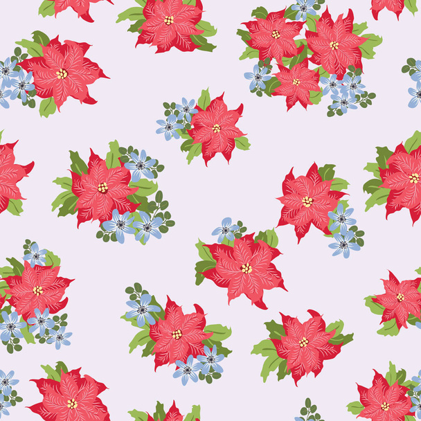 Seamless floral pattern with simple small flowers. Folk style millefleurs. Plant background for textile, wallpaper, covers, surface, print, wrap, scrapbooking, decoupage. - Vector, imagen