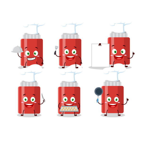 Cartoon character of sauce bottle with various chef emoticons - Вектор,изображение