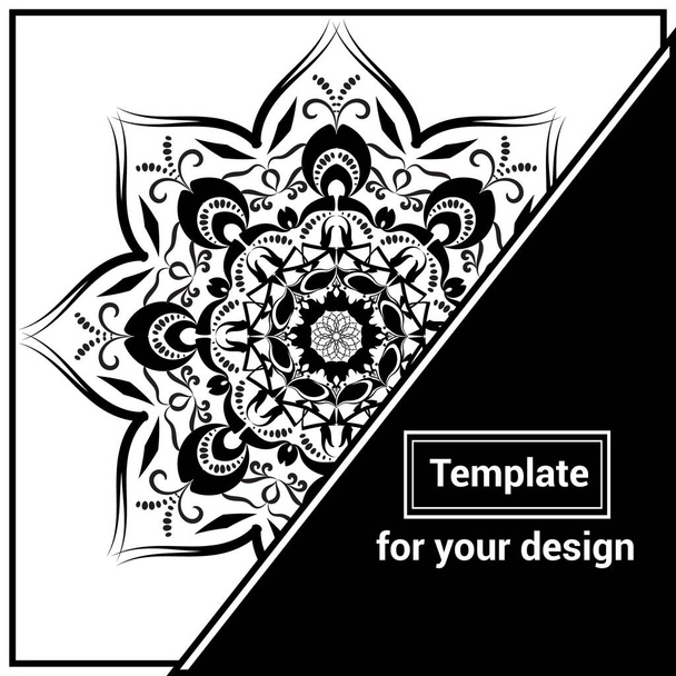 Vector decorative layout design with mandala. Black and white ornament. Template for your design. - Vektori, kuva