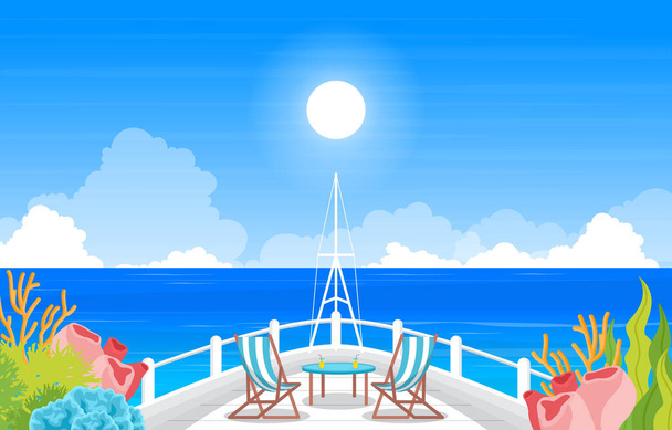Widok na ocean morski Krzesło na pokładzie statku wycieczkowego Ilustracja - Wektor, obraz