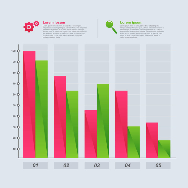 Vähenevä kaavio Bar Chart Taloudellinen paine Taloudellinen ongelma Tilastollinen Infographic - Vektori, kuva
