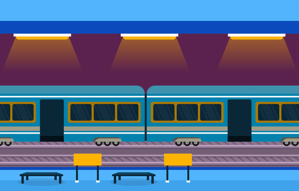 Railway Public Transport Commuter Metro Train Station Flat Illustration - Vector, Image