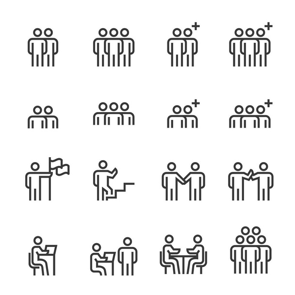 Iconos de la gente, equipo del grupo de trabajo de la persona, diseño perfecto del símbolo sistema simple para usar en el Web site Infografías Informe del logotipo, ilustración del vector del icono de la línea
  - Vector, Imagen