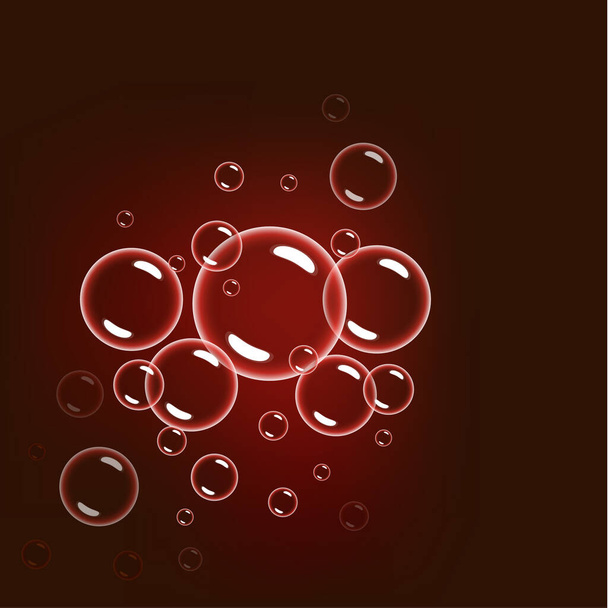 Isolated colorful realistic shampoo bubbles with a reflection of a transparent dark background. Isolated blowing bubbles for your design. - Vektor, obrázek
