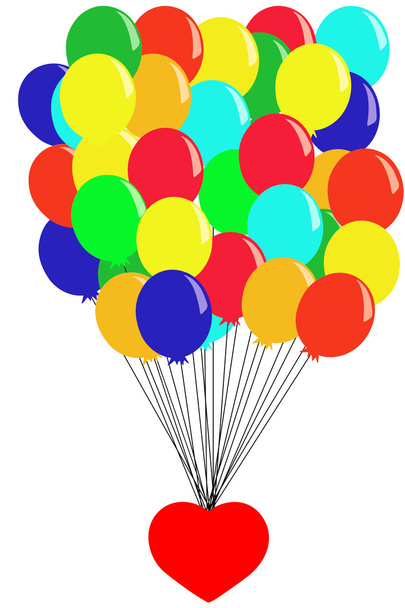 Coração voando com balões - ilustração
 - Foto, Imagem