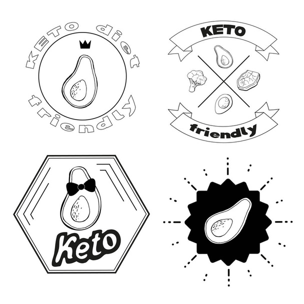 Vector illustratie met stickers voor ketogene voeding, lchf en paleo dieetproducten en voedingsmiddelen - Vector, afbeelding