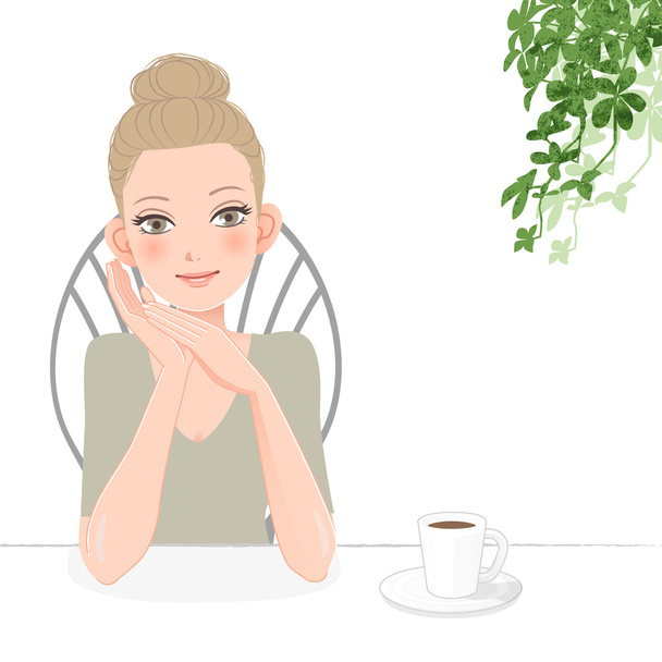 Jolie jeune femme se détendre avec du café
 - Vecteur, image