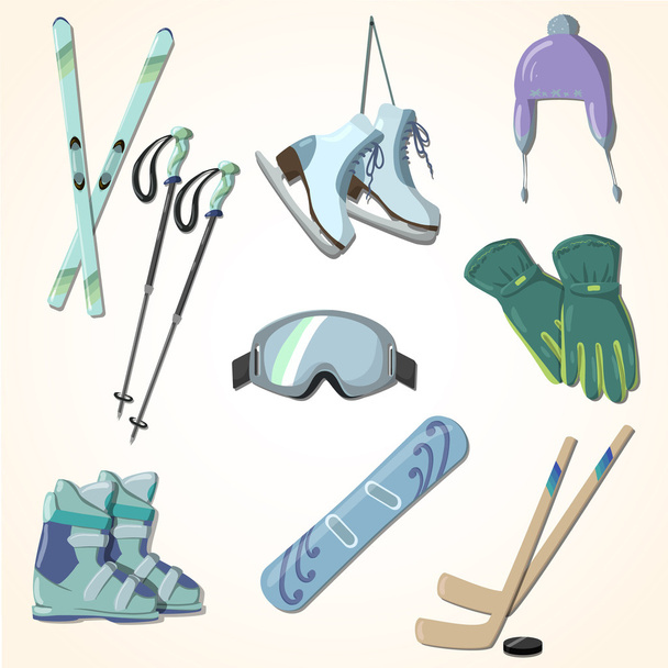 Zimní sportovní vybavení ikony kolekce - Vektor, obrázek