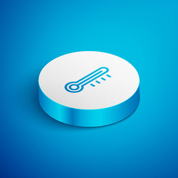 Isometric line Meteorology thermometer measuring icon isolated on blue background. Thermometer equipment showing hot or cold weather. White circle button. Vector Illustration - Vector, Image