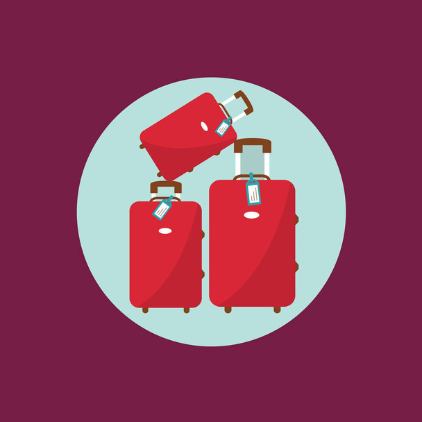 クリーンな甘い赤いスーツケースの3つのサイズ記号&アイコンの休暇や旅。休日の漫画ベクトル。3かわいい荷物セット&ラベルタグや手荷物バッグコレクションフラットデザイン家族旅行一緒に - ベクター画像