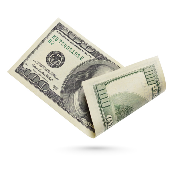 Stany Zjednoczone sto dolarów banknot izolowany na białym tle.  - Zdjęcie, obraz