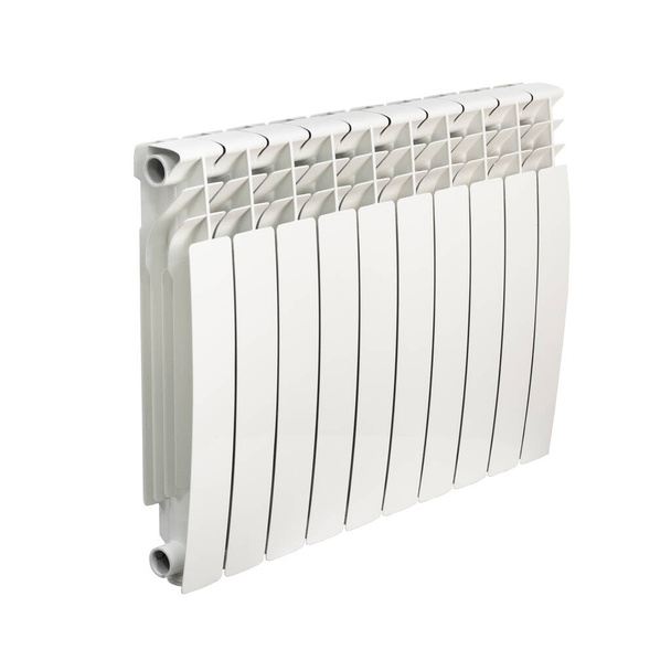 Tien kolommen verwarming aluminium radiator. Geïsoleerd op witte achtergrond. - Foto, afbeelding