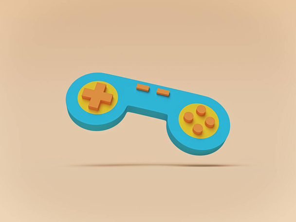 Retro computer gaming controller or gamepad isolated on pastel background. minimal gaming concept. 3d rendering - Photo, Image