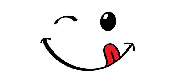 Смачна посмішка з язиком лизати рот Світова посмішка день або місяць Логотип їжі Усміхнений повсякденний Смішний вектор сміх мультфільм комікс знак Смачна, смачна їжа емодзі губи обличчя Емоція усміхнені губи символ лизати
 - Вектор, зображення