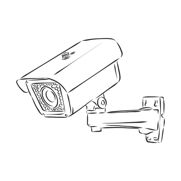 Outdoor surveillance camera. Doodle style - Vector, Image