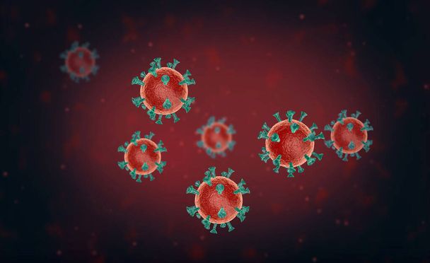Ilustração de células virais ou molécula de bactérias ao microscópio. Abstract 3d illustration corona virus cells.Pathogen respiratory influenza. Células de vírus Covid voadoras
 - Foto, Imagem