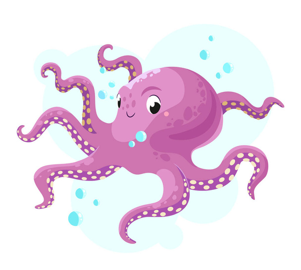 Funny octopus in the sea. Vector illustration. - ベクター画像