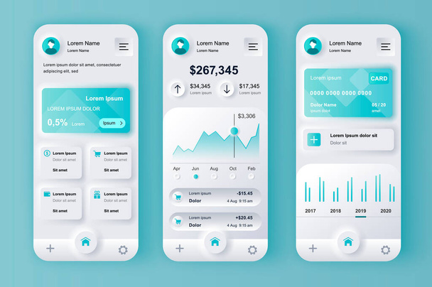 Χρηματοοικονομικές υπηρεσίες μοναδικό κιτ πνευμονικού σχεδιασμού για mobile app. Online τραπεζική οθόνη με διαγράμματα και χρηματοοικονομική ανάλυση. Οικονομική διαχείριση UI, UX template set. GUI για responsive εφαρμογή κινητού - Διάνυσμα, εικόνα
