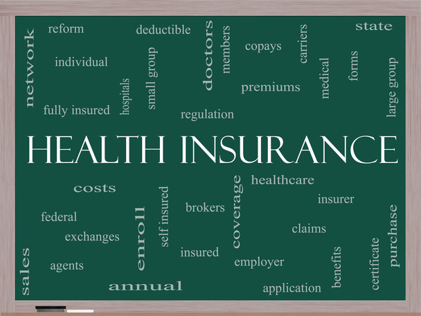egészségbiztosítási szó felhő fogalmát a táblára - Fotó, kép