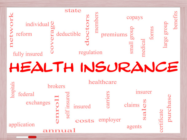 ホワイト ボードに健康保険単語雲の概念 - 写真・画像