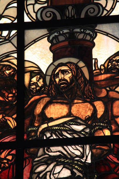 mozaikové okno v kostele bičování a druhá stanice zastavit Ježíše Krista na via dolorosa - Fotografie, Obrázek