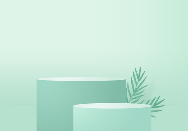 Minimaal groen Podium en scène met 3d renderen vector in abstracte achtergrond compositie, 3d illustratie modelleren scène geometrie vorm platform vormen voor product display. podium voor prijzen in de moderne. - Foto, afbeelding