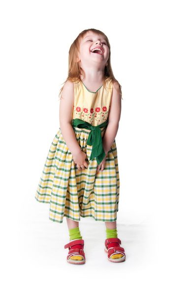 Little girl try on big shoes - Foto, Imagem