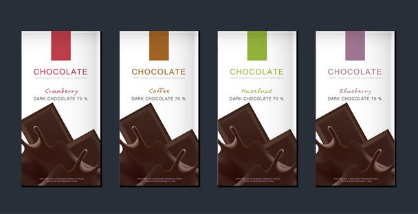 Chocolate bar packaging set. Trendy luxury product branding template with label pattern for packaging. Vector design. - Vektor, kép