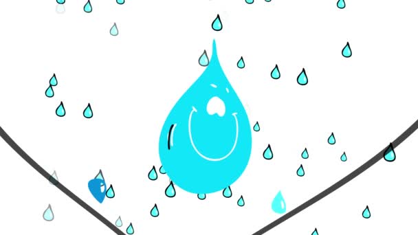 Spinning and Scale of Tranquil Rainfall, der viele kleine Wassertropfen hinter einer schweren blauen Blase abbildet, die darauf hindeutet, dass sich das Klima ändert und dass es leicht kalt wird, was auf die Umwelt wirkt - Filmmaterial, Video