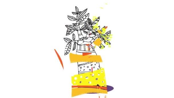 Elemento di primavera Spostare un ordine per comporre grande albero Baobab splendidamente ornata con tessuto giallo rossastro Crochet con incredibile design sulle foglie verdi suggerendo che è stato decorato per un festival dell'ambiente - Filmati, video