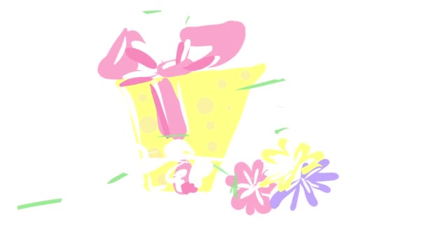 Springing Element Moving A Order to Compose Női Boldog Szülinapi Ajándék Csomagolt Sárga Papír Finom Virág Csokor Megkötözve egy íj sugallja, hogy ez egy ajándék egy szerető férj a feleség - Felvétel, videó