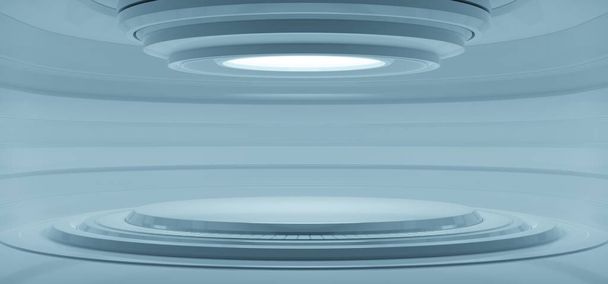 Пустой свет белый зал студии футуристический Sci Fi большой зал с белым светом, будущее фон для дизайна, 3D рендеринг - Фото, изображение