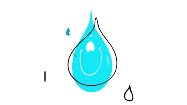 Animação linear do salto e da rotação da bolha azul que espirra gotas pequenas da água transparente fresca que representa o fluxo do líquido na natureza quando chove e como seu gotejamento no movimento - Filmagem, Vídeo