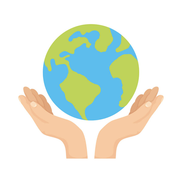 mãos levantando mundo planeta Terra ecologia - Vetor, Imagem