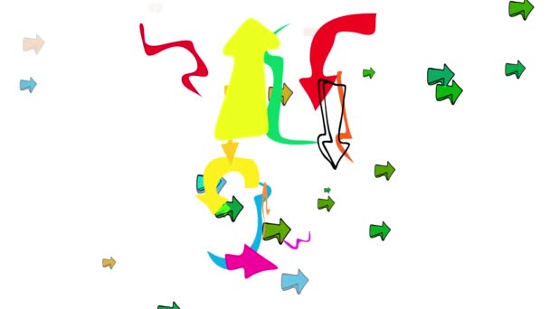 Inertial Bounce And Spin Animation Of Future Challenge On Life Journey Representado con flechas de diferentes formas y direcciones de color que sugieren libertad de elección y oportunidad para la exploración y motivación para superar la incertidumbre - Metraje, vídeo