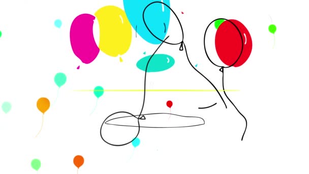 Rebote inercial de la representación divertida de la fiesta de cumpleaños con muchos niños de entre diez y catorce años celebrando y jugando para agarrar tantos globos flotando en el aire como sea posible - Metraje, vídeo