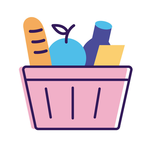 potraviny v nákupním košíku doručovací linka a styl výplně - Vektor, obrázek