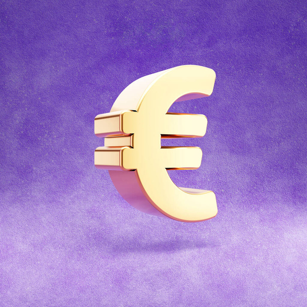 L'icône Euro. Or brillant Euro symbole isolé sur fond de velours violet
. - Photo, image