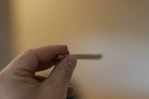 Mans Hand Holding Marijuana Joint Isolated On White - Photo, Image