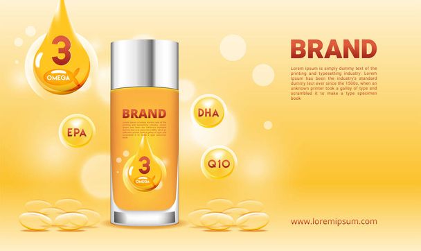 Supplements fish oil omega 3 with 3d packaging and capsule - Photo, Image
