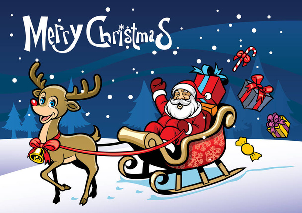 Веселий Санта Клаус і щасливий олень
 - Вектор, зображення