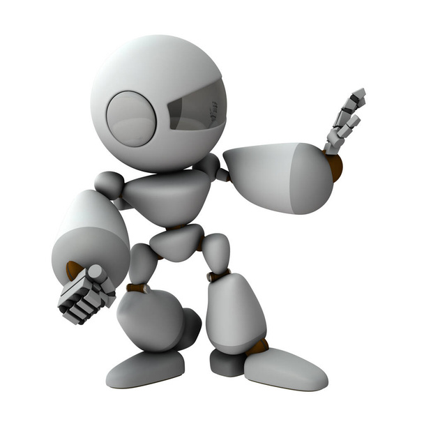 Un robot d'intelligence artificielle qui lève la main et la rejette. Fond blanc. Illustration 3D
. - Photo, image