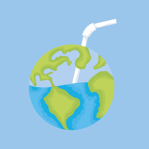 earth planet with water and straw - Vector, Image