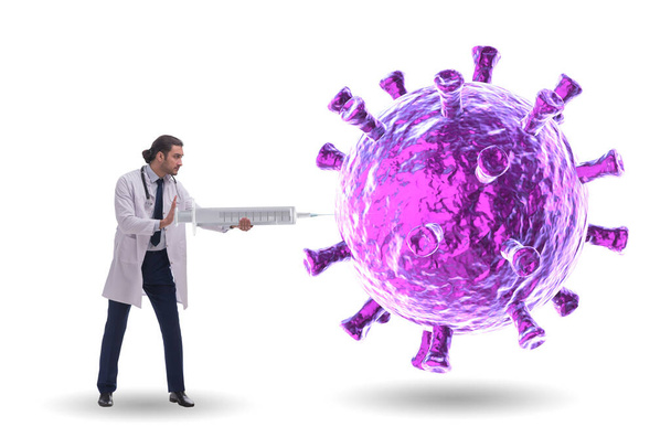 Концепция вакцины против коронавируса-19 с врачами и шприцем - Фото, изображение