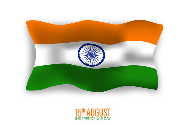 Independence day of India 15th august showing waving fabric style flag with balloons vector illustration - Vector, Image