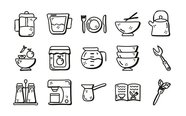 Kok en keuken lijn stijl pictogram set vector ontwerp - Vector, afbeelding