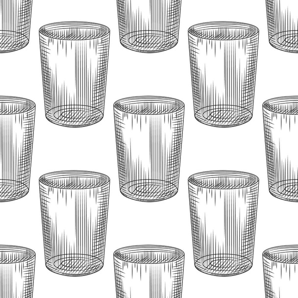 Hand drawn old fashioned glass seamless pattern on white background. Engraving vintage style backdrop. Design for wrapping paper, textile print. Vector illustration - Vektör, Görsel