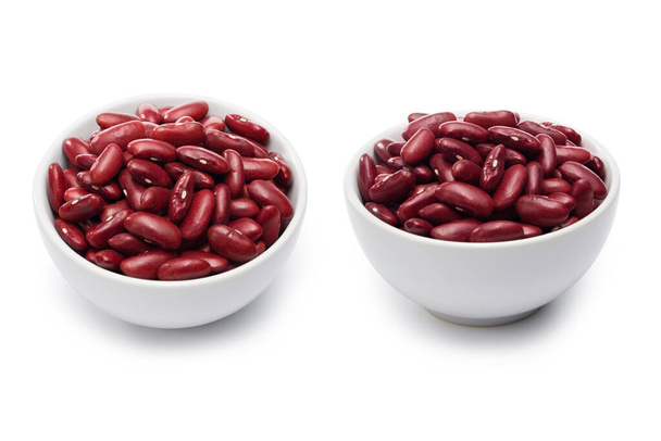 Red kidney beans in white bowl isolated on white. Clipping path. - Photo, Image