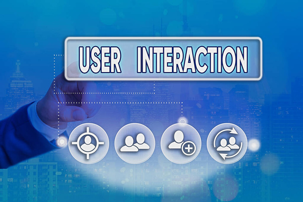 Conceptuele handschrift toont User Interaction. Bedrijfsfoto die laat zien hoe de klant op het systeem reageert en vice versa. - Foto, afbeelding